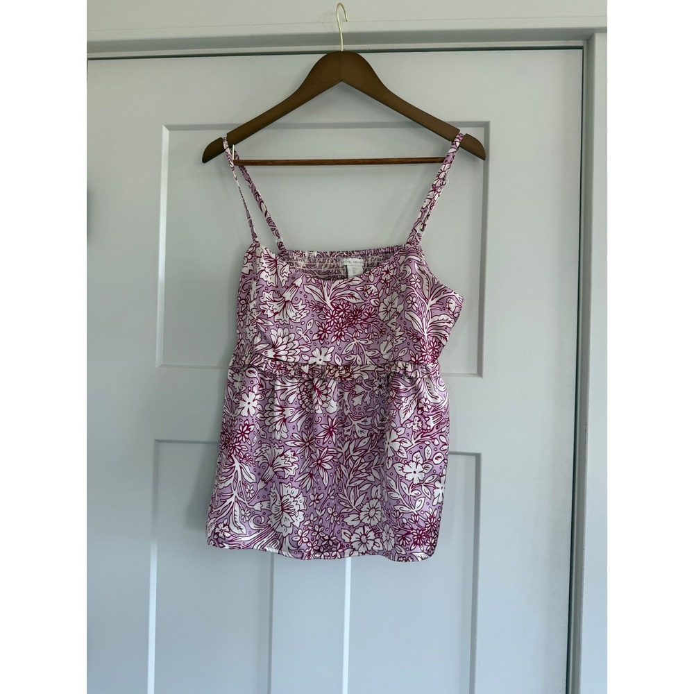 Rachel Ashwell Floral Camisole Top Purple White Smocked Ruffle Peplum Womens L
